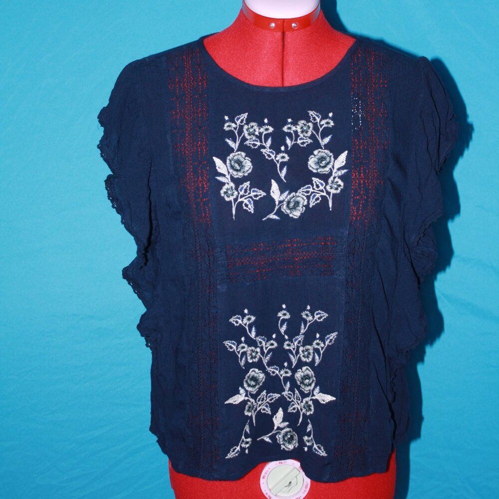Navy Embroidered Blouse